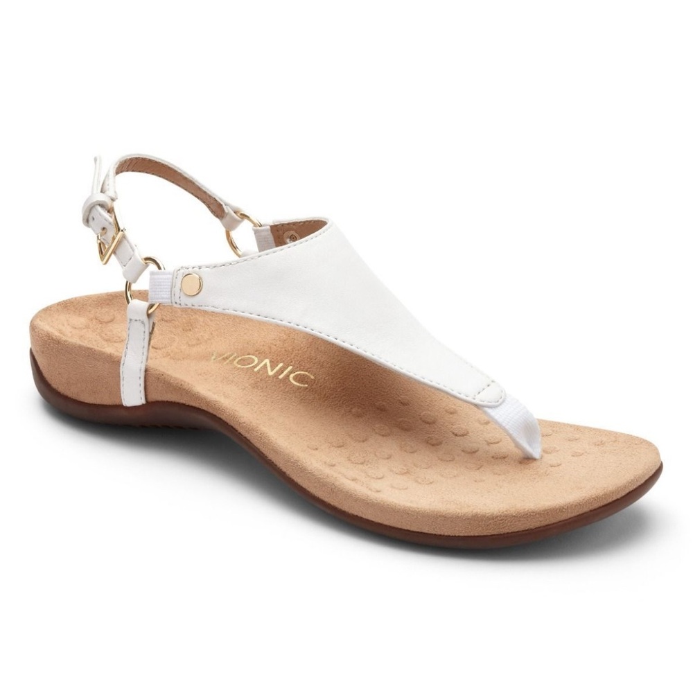 New! Vionic Kirra White and Tan Comfort Sandals with Ergonomic Design